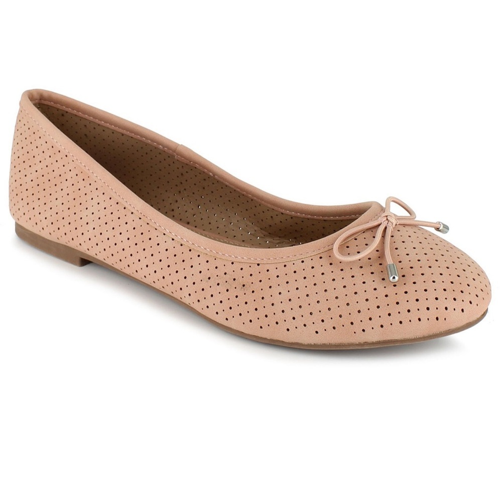 Esprit Womens Perforated Ballet Flats Blush Pink Nude Bow Round Toe Size 9M